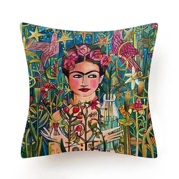Set of 4 Frida Kahlo Self Portrait, Outdoor Pillow Cover 18x18 Rainforest - Picture 2 of 2
